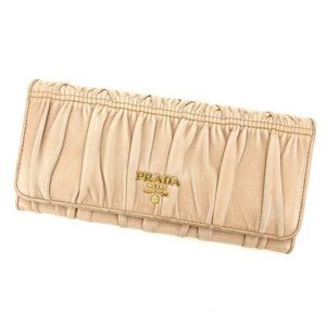 Prada Wallet Purse Long Wallet Beige Gold Woman Authentic Used Y4512